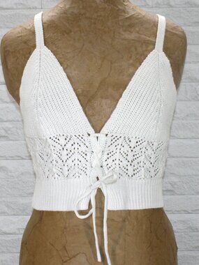 ARDEN B Crop Top Knit Lace Up Bralette Festival Boho Summer White Small